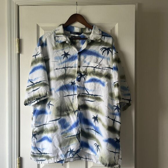 Vintage Nautica Hawaiian Rayon Button-Down | Tropical Palm Trees | XL - Picture 1 of 4